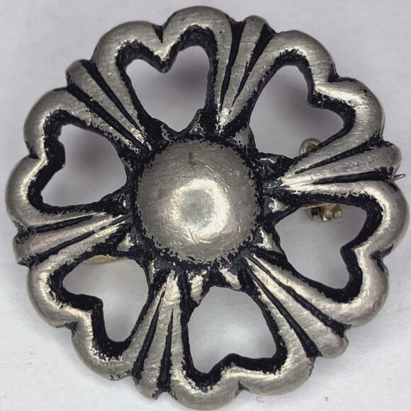 VTG Signed S9 BT Sweden Pewter Brooch 1968 Silver Tone Rosette Scandinavian Pin - Picture 4 of 8
